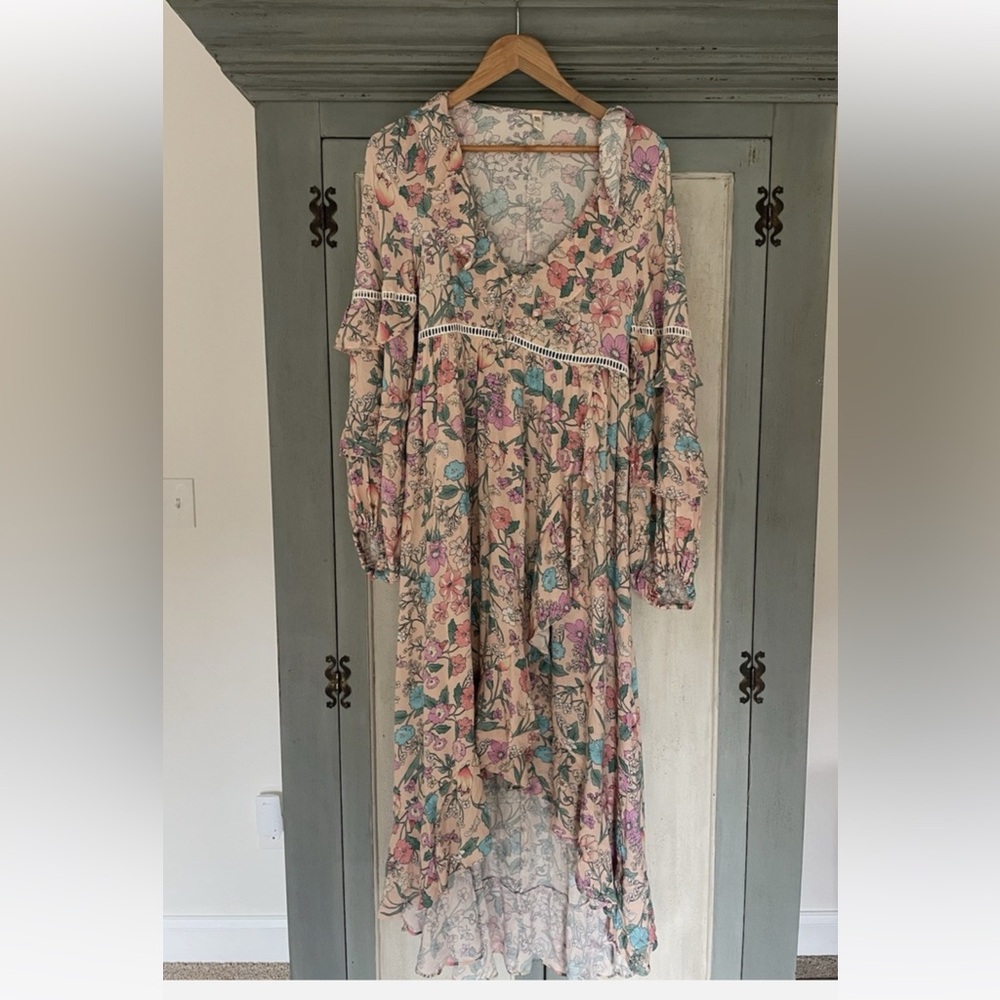 Spell & The Gypsy Sayulita Frill Gown Maxi Dress floral M cut out flowers ruffle